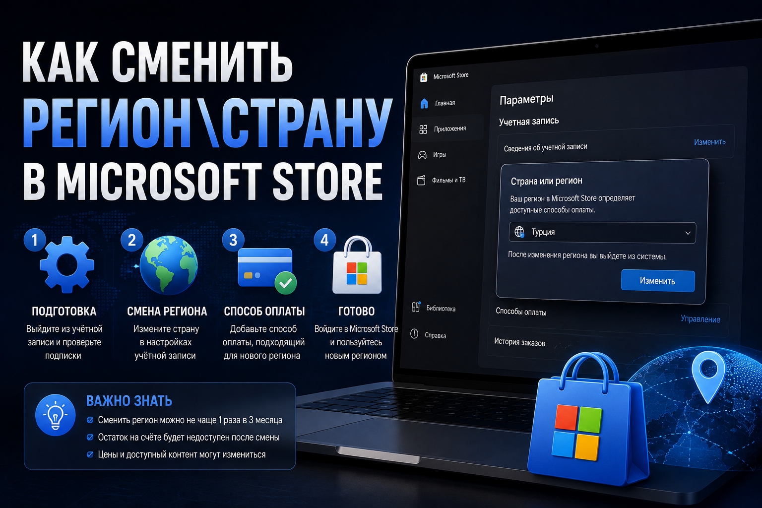 Как сменить регион\страну в Microsoft Store